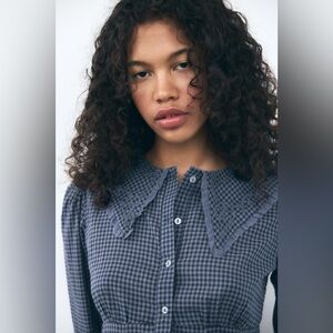 Zara Bib Collar Gingham Shirt